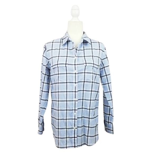 Equipment blue white plaid button down long sleeve collared top women's size XS - Picture 1 of 9